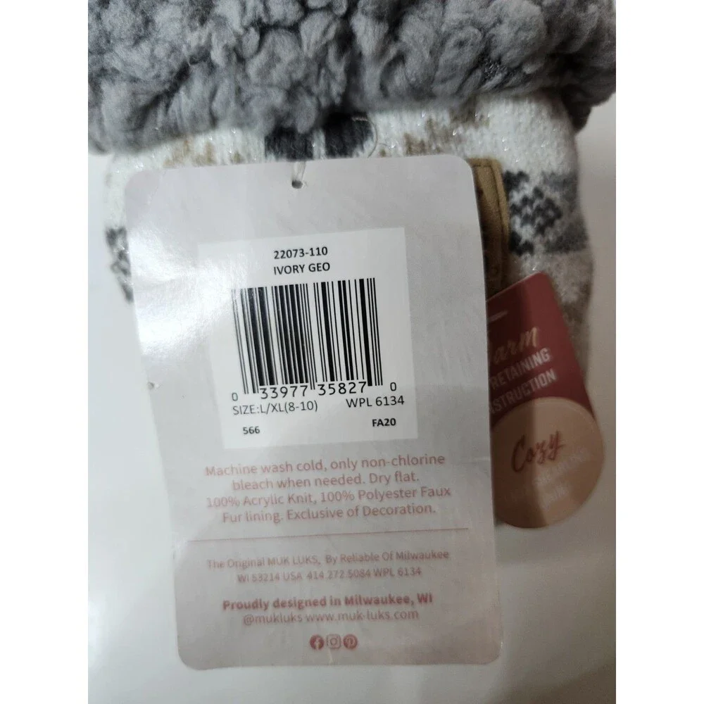 MUK LUKS Original Women’s Slipper Socks L/XL (8-9) NEW WITH TAGS 1E